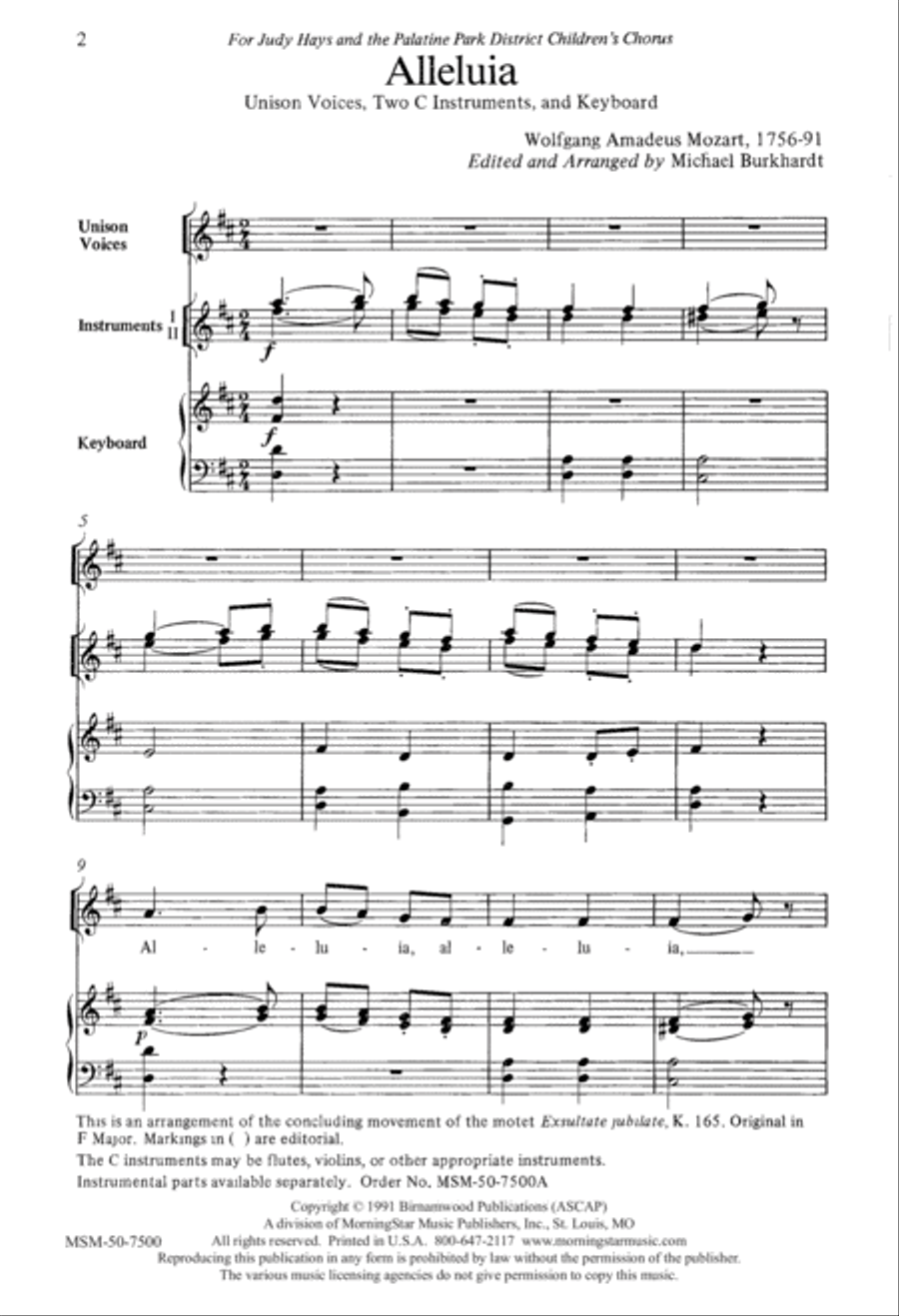 Alleluia Unison Choir scores gallery preview page 2