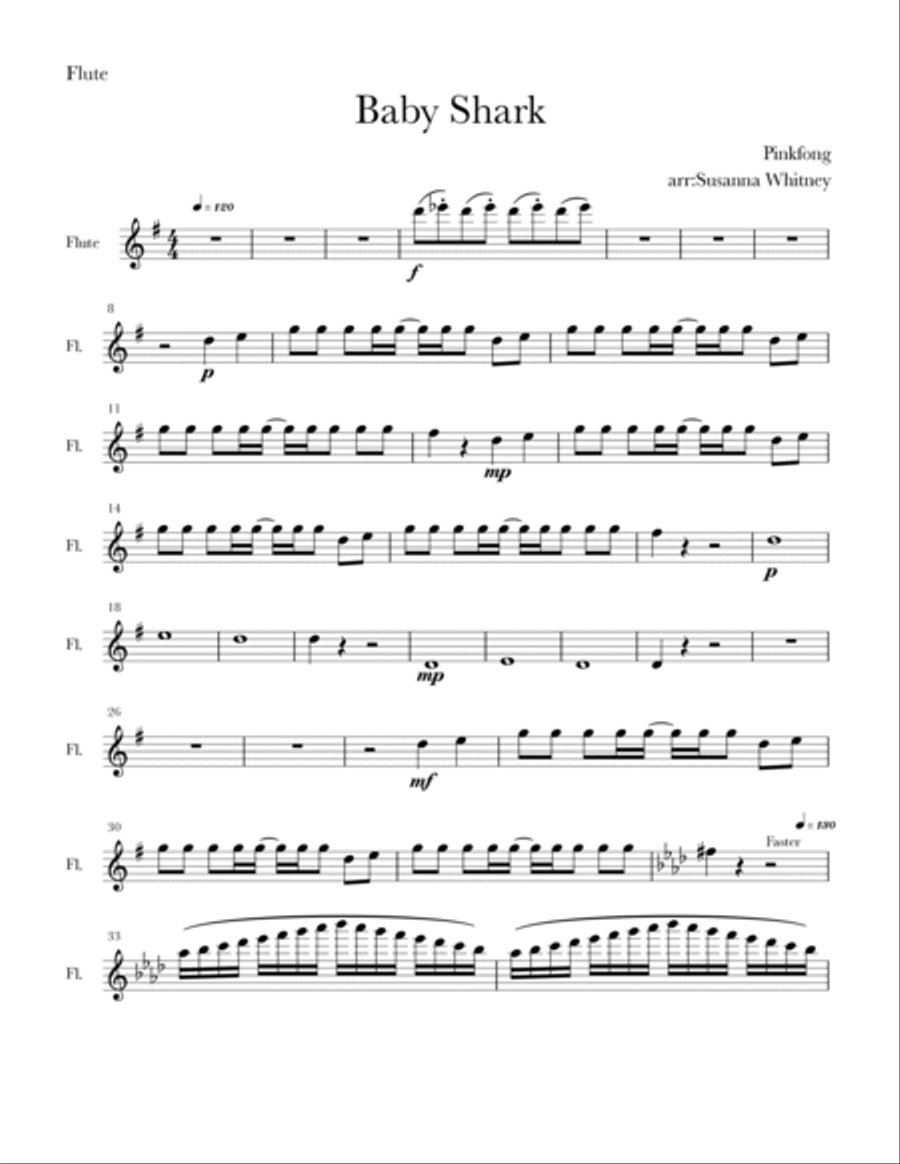 Baby Shark Woodwind Quartet scores gallery preview page 5