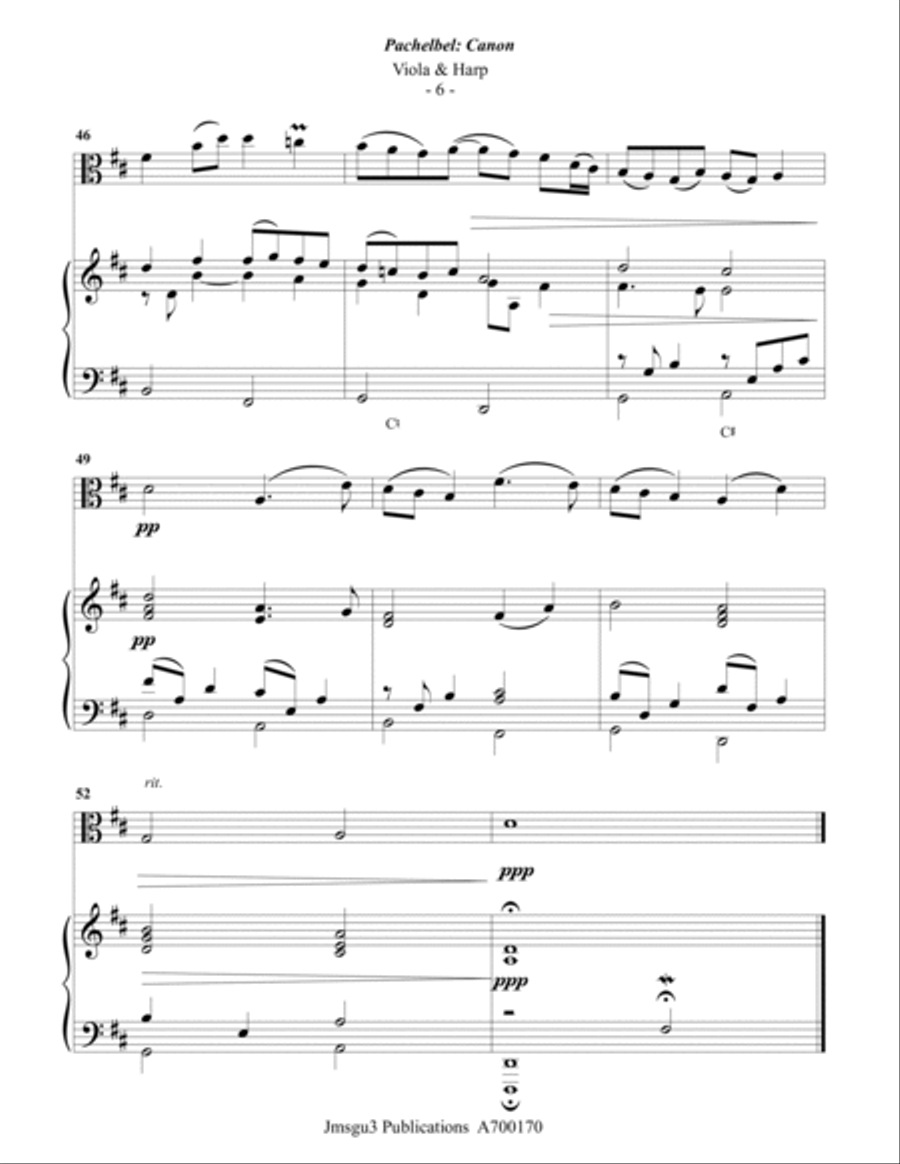 Pachelbel: Canon in D for Viola and Harp String Duet scores gallery preview page 6