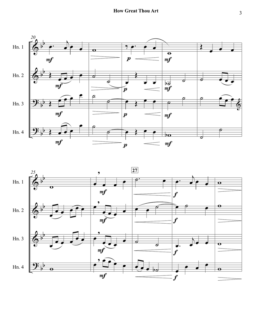 How Great Thou Art for Horn Quartet French Horn Quartet scores gallery preview page 4