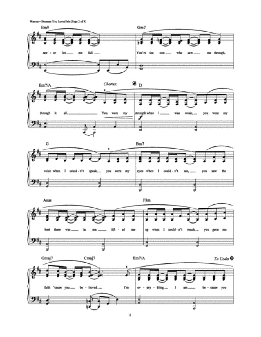 Because You Loved Me Because You Loved Me Piano, Vocal, Guitar scores gallery preview page 2