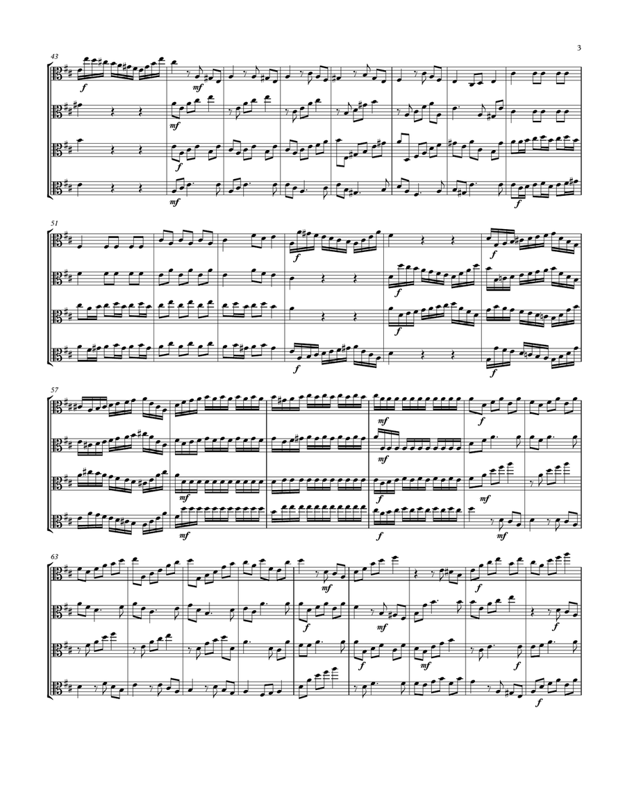 Concerto No. 4 in D Major for Four Violas Unaccompanied, TWV40:204 String Quartet scores gallery preview page 3