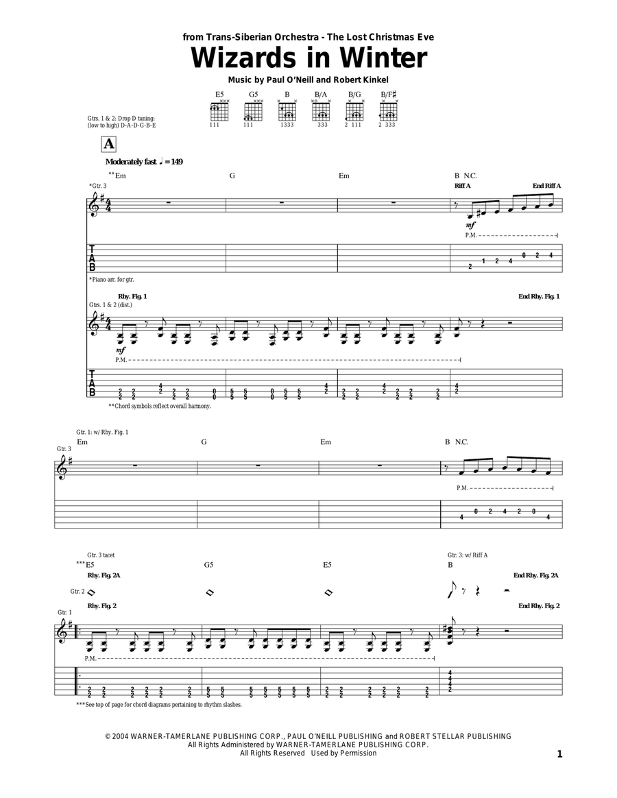 Wizards In Winter Guitar Tablature scores gallery preview page 1