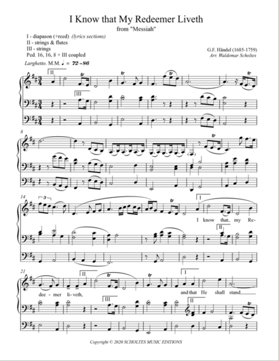 Handel: I Know That My Redeemer Liveth [Messiah] for Organ Organ Solo scores gallery preview page 3