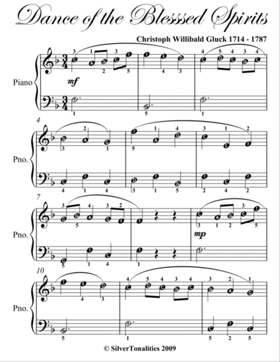 Dance of the Blessed Spirits Easy Piano Sheet Music Easy Piano scores gallery preview page 2