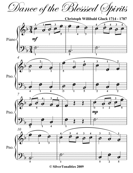 Dance of the Blessed Spirits Easy Piano Sheet Music