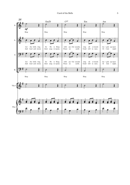 Carol of the Bells (Hear Them Ring) - SATB violin and piano with parts image number null