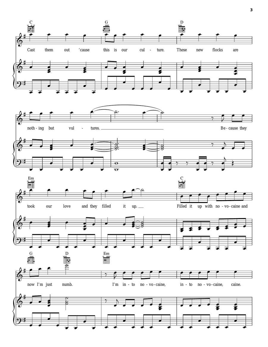 Novocaine Piano, Vocal, Guitar scores gallery preview page 3