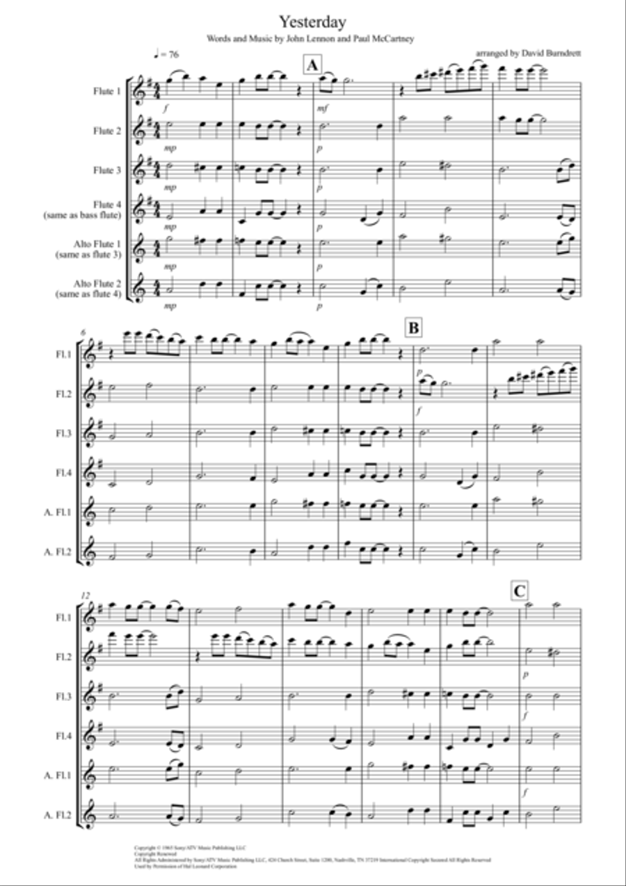 Yesterday Flute Solo scores gallery preview page 1