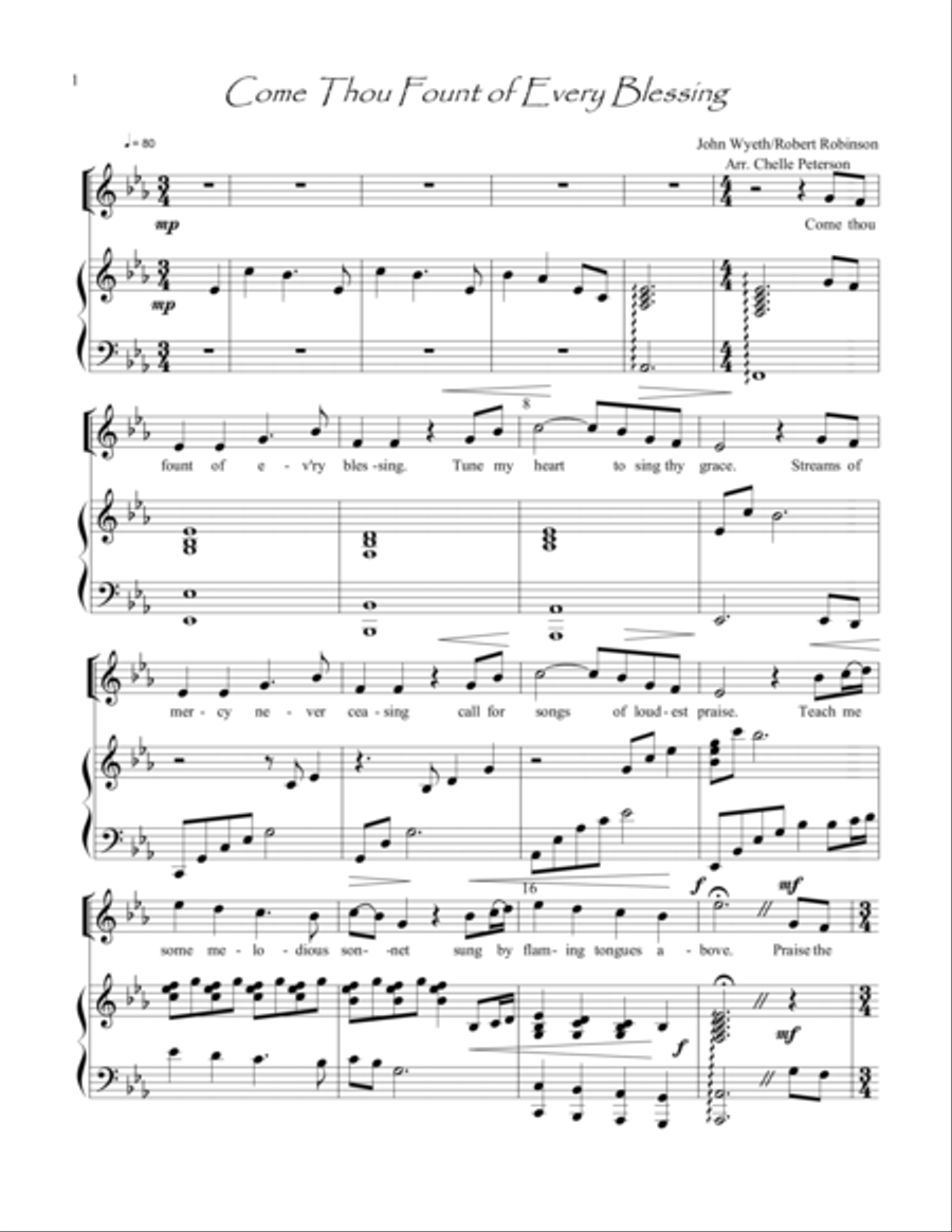 Come Thou Fount of Every Blessing High Voice scores gallery preview page 1