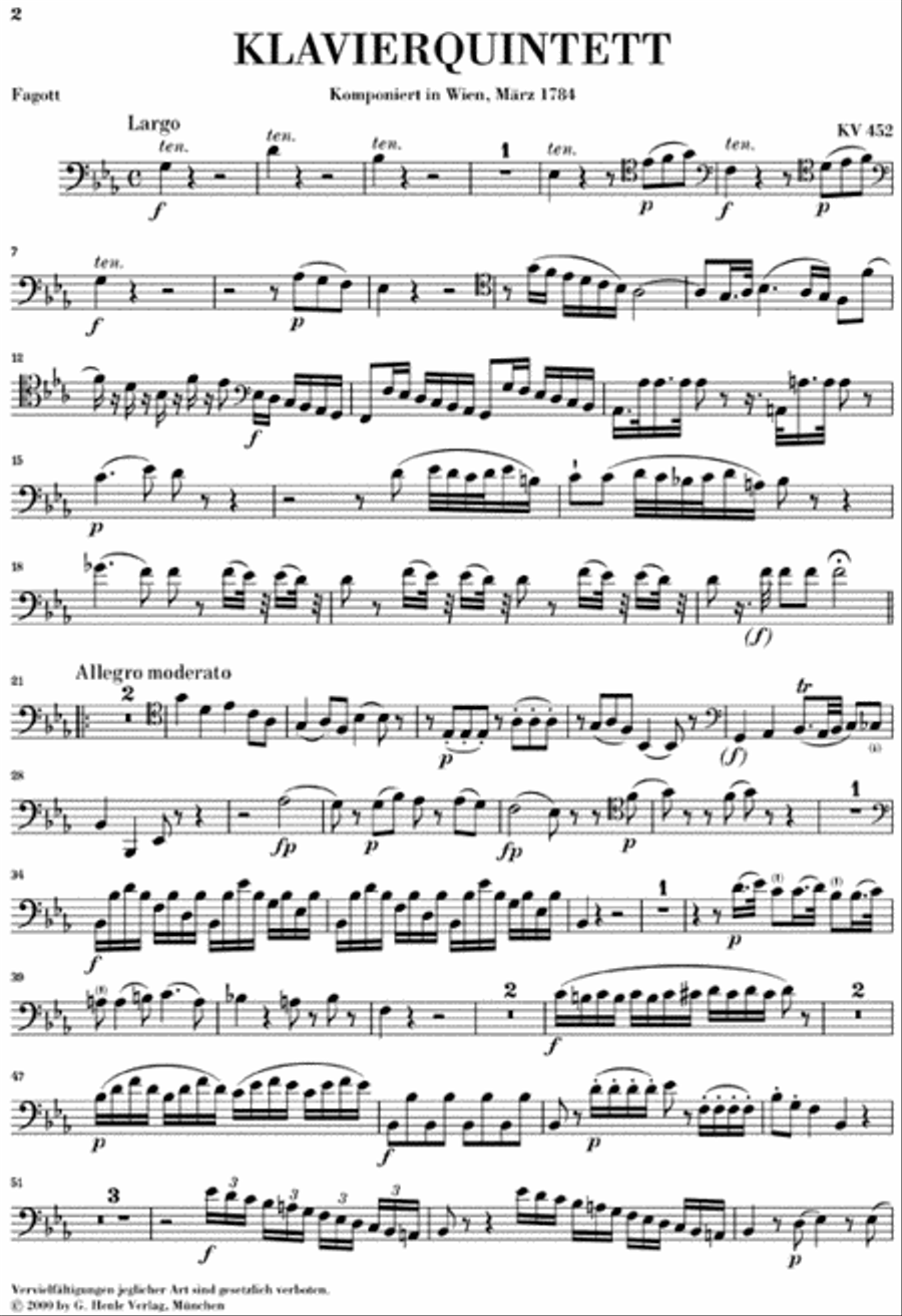 Quintet for Piano and Wind Instruments in E-flat Major, K. 452 Bassoon scores gallery preview page 7