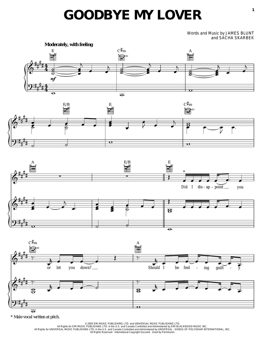 Goodbye My Lover Piano, Vocal, Guitar scores gallery preview page 1