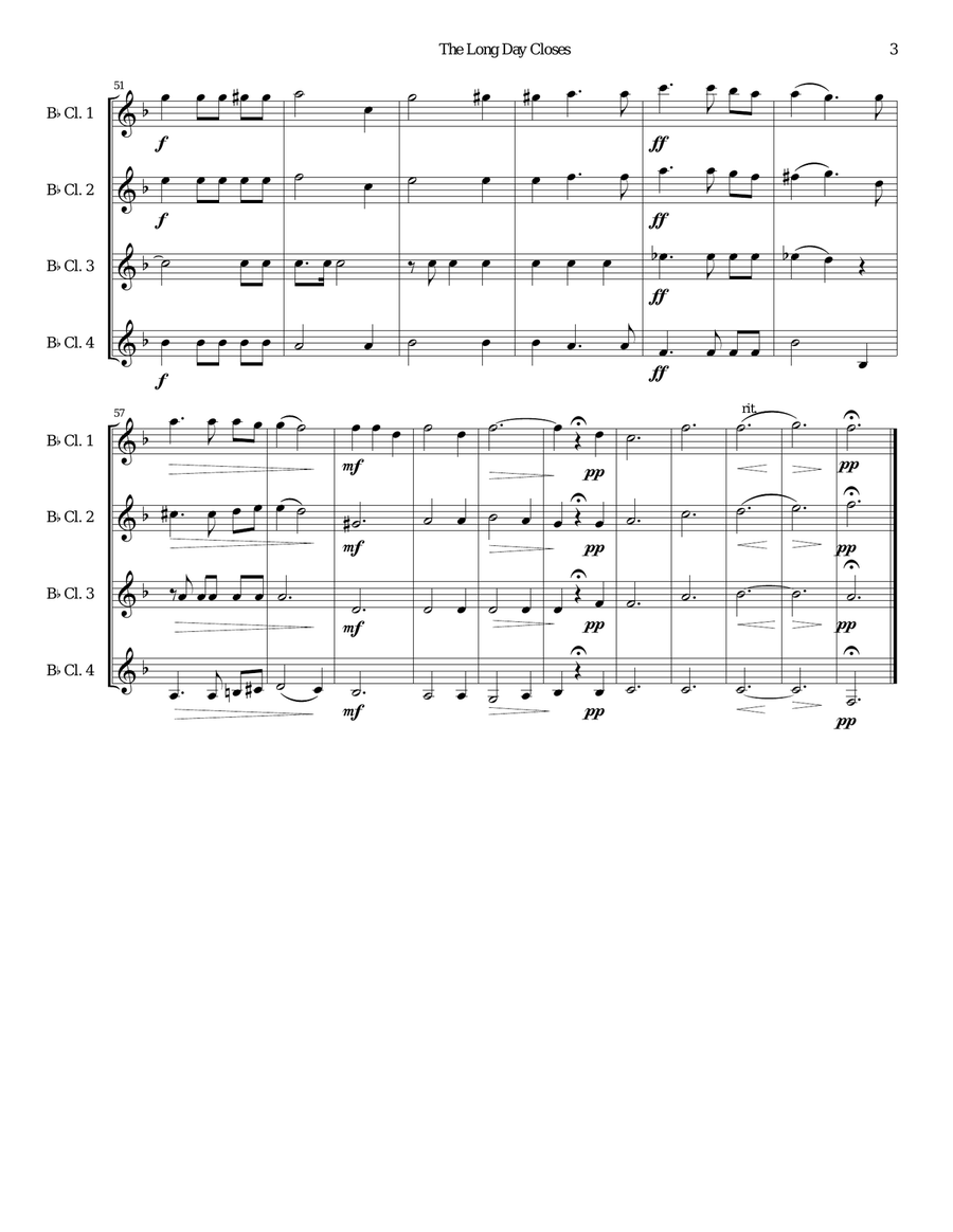 The long day closes for 4 clarinets Clarinet Quartet scores gallery preview page 3