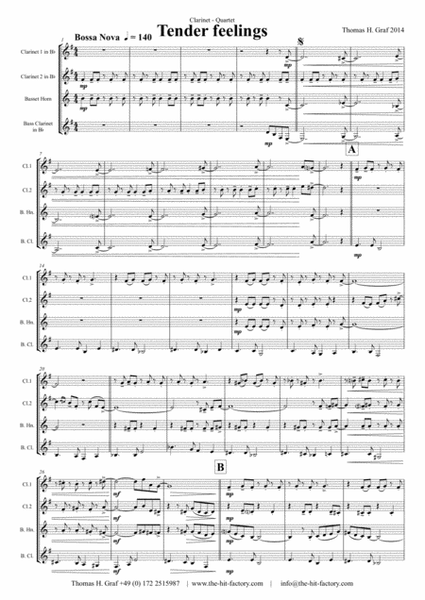 Tender feelings – Bossa Nova - Clarinet Quartet image number null