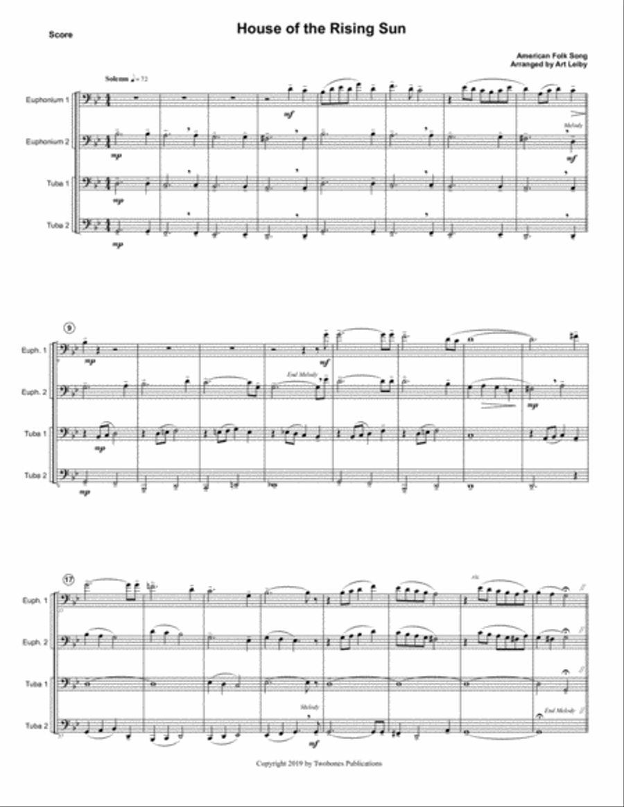 House of the Rising Sun Brass Ensemble scores gallery preview page 1