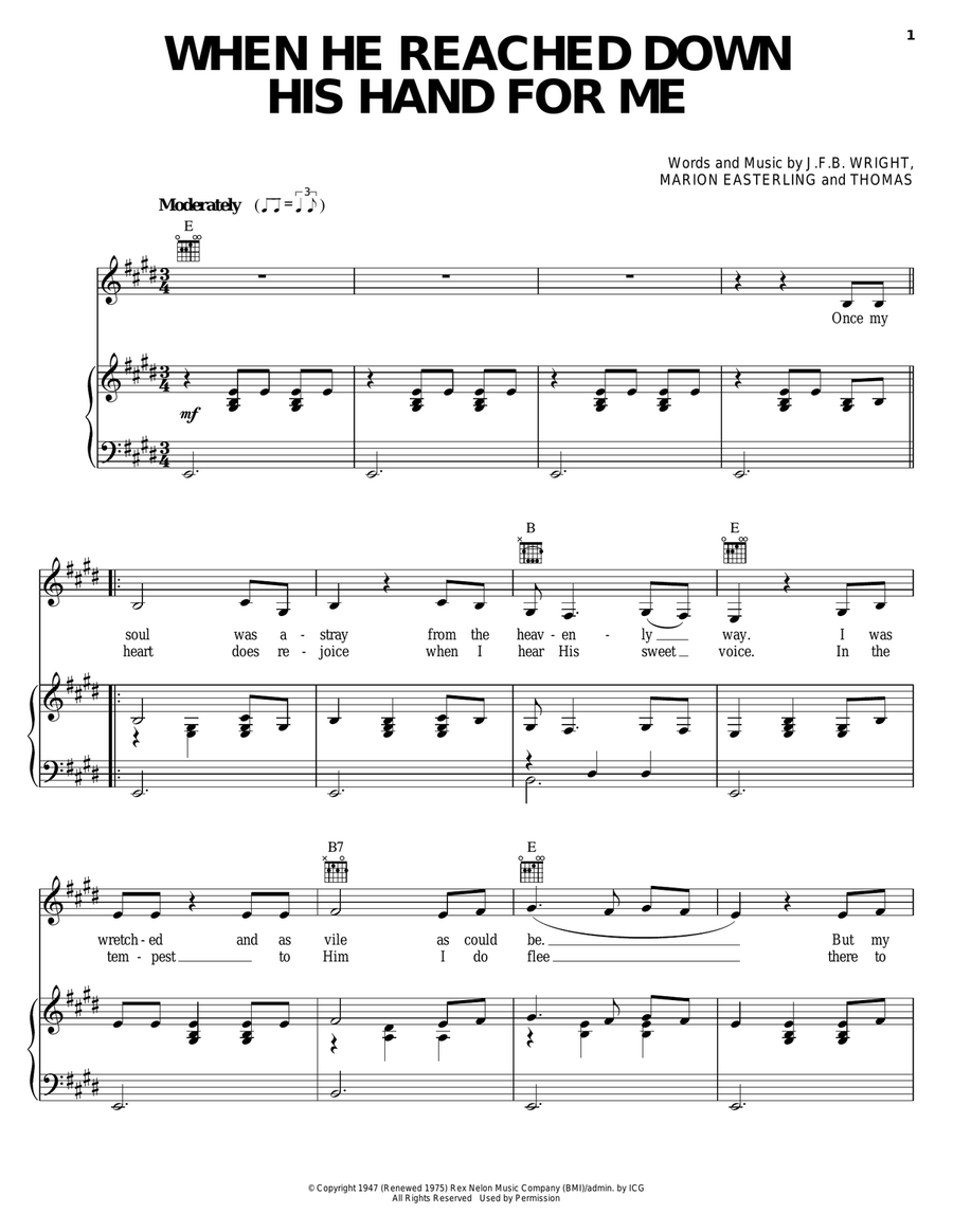 When He Reached Down His Hand For Me Piano, Vocal, Guitar scores gallery preview page 1