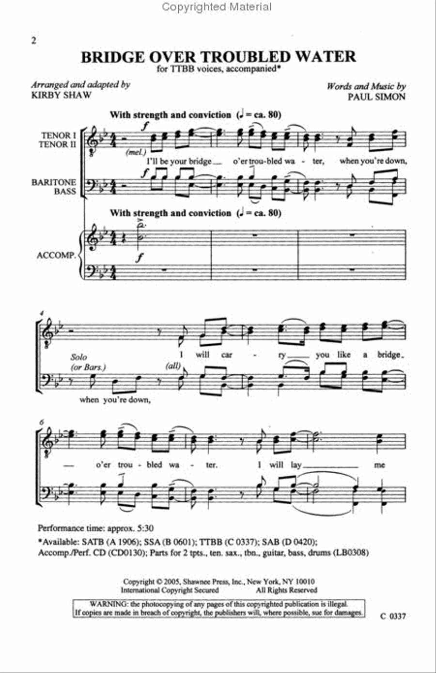 Bridge over Troubled Water TTBB scores gallery preview page 2
