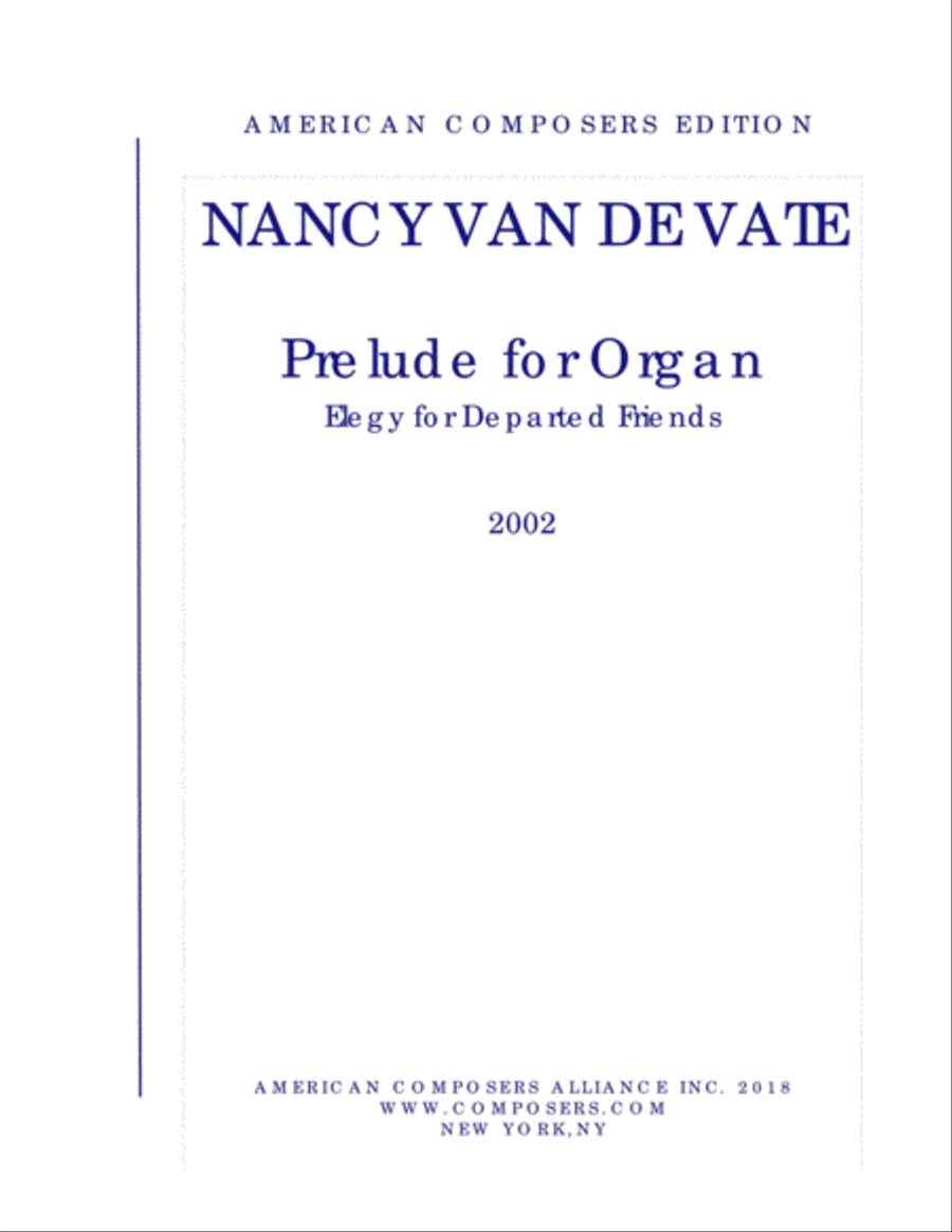 [Van de Vate] Prelude for Organ: Elegy for Departed Friends Organ Solo scores gallery preview page 1