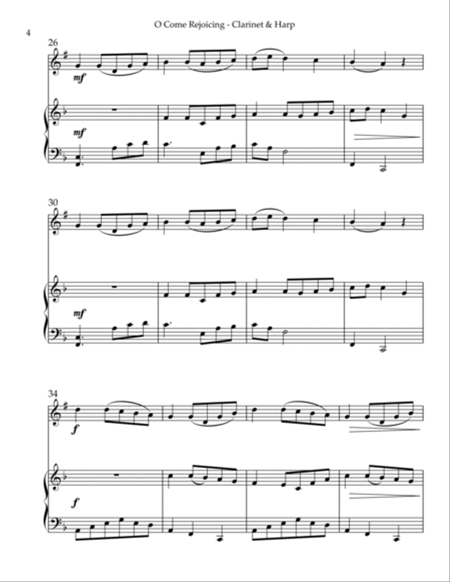 O Come Rejoicing, Duet for Bb Clarinet & Harp B-Flat Clarinet scores gallery preview page 4