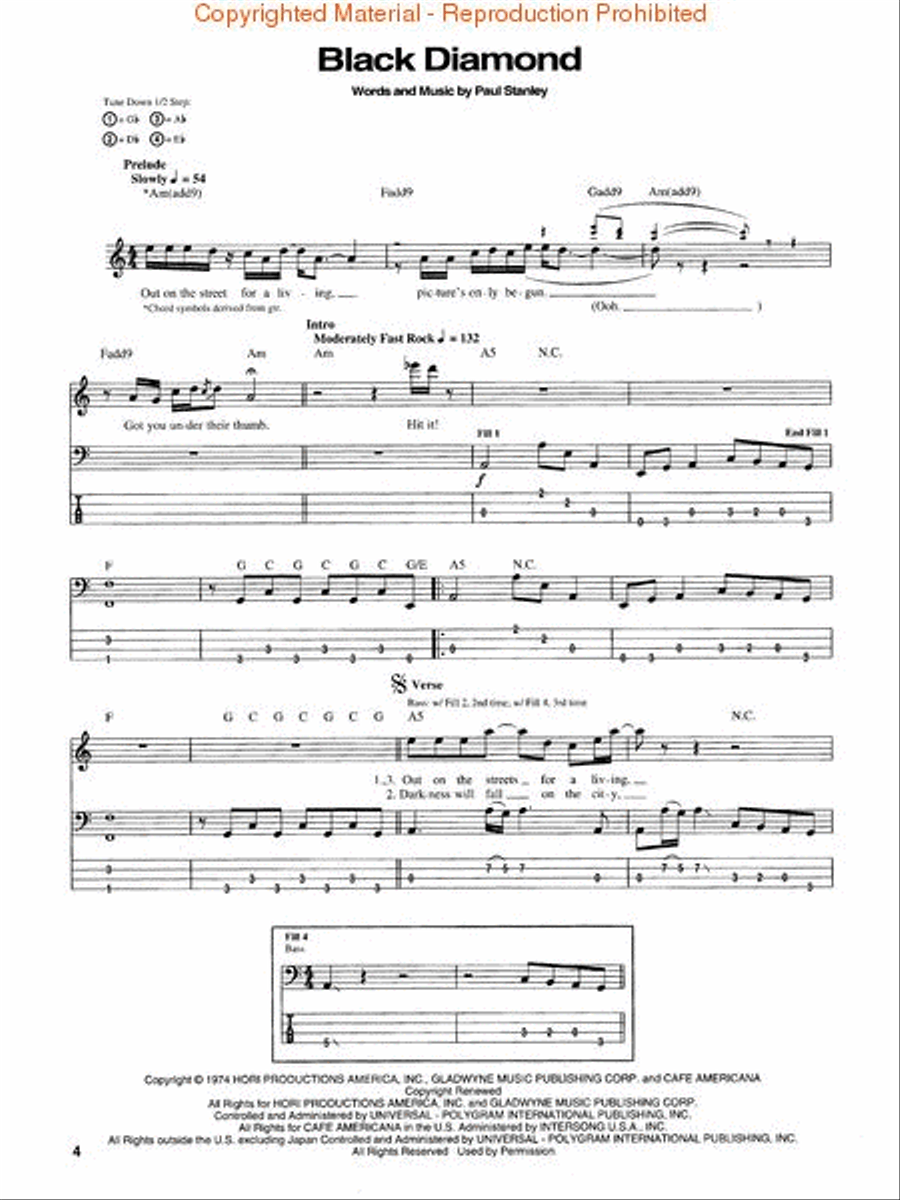 The Best of Kiss for Bass Guitar Bass Guitar Tablature scores gallery preview page 2