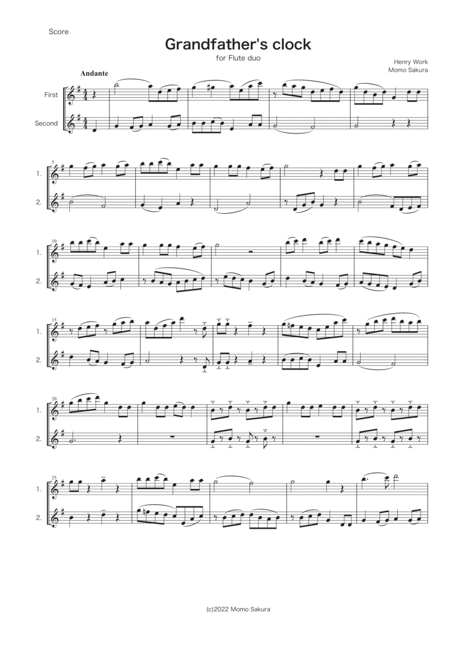 Grandfather's clock for 2 Flutes, Flute duet - Flute - Digital
