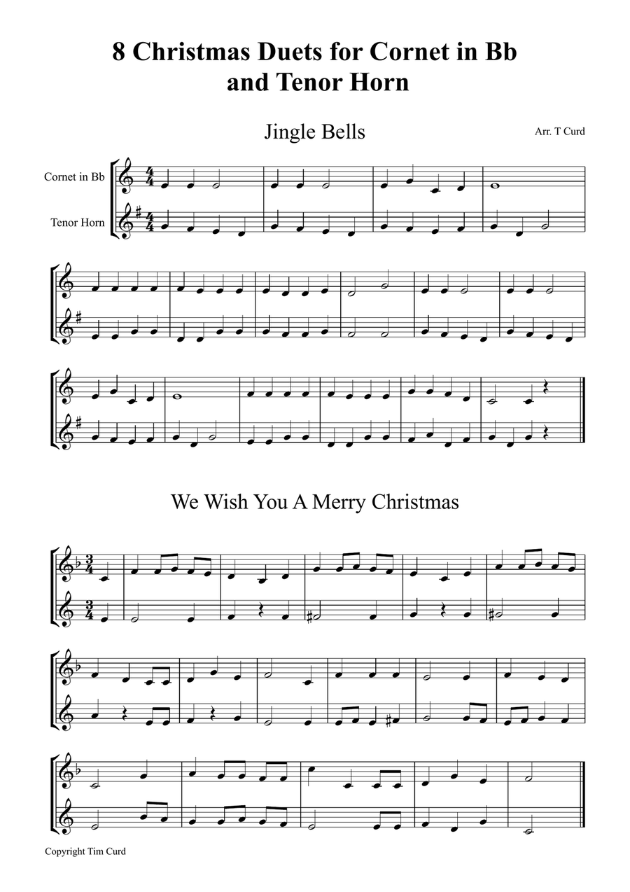 8 Christmas Duets For Cornet And Tenor Horn Brass Duet scores gallery preview page 1