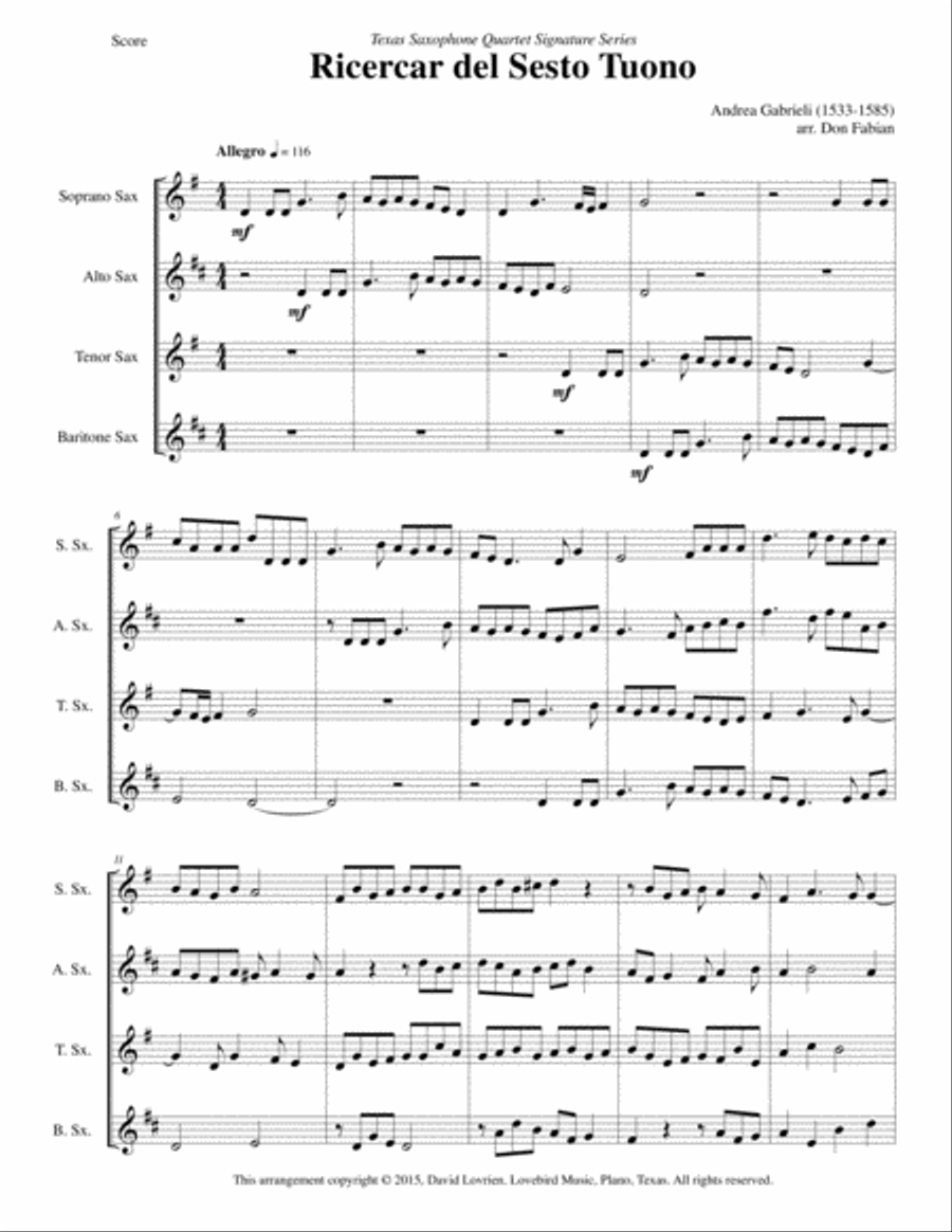 Ricercar del Sesto Tuono Ricercar del Sesto Tuono Saxophone Quartet scores gallery preview page 2