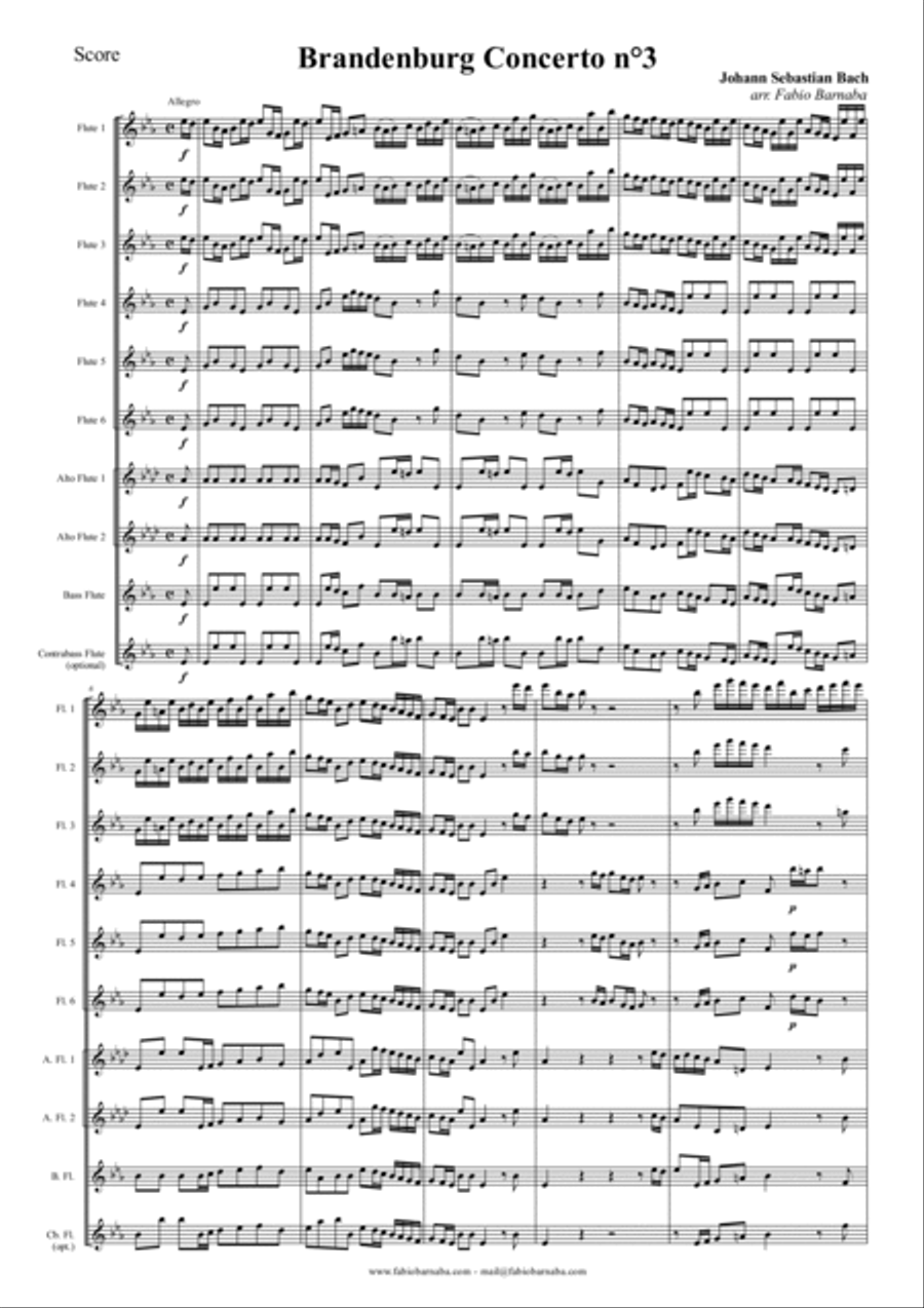Brandenburg Concerto n°3 - Complete for Flute Choir Brandenburg Concerto n°3 - Complete for Flute Choir Flute Choir scores gallery preview page 2