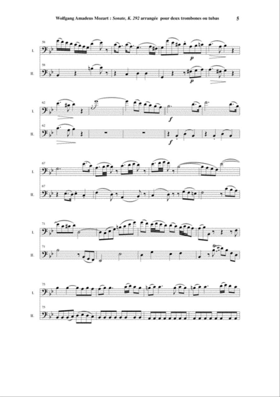 Wolfgang Amadeus Mozart: Sonata in Bb K. 292 for two trombones Trombone Duet scores gallery preview page 5