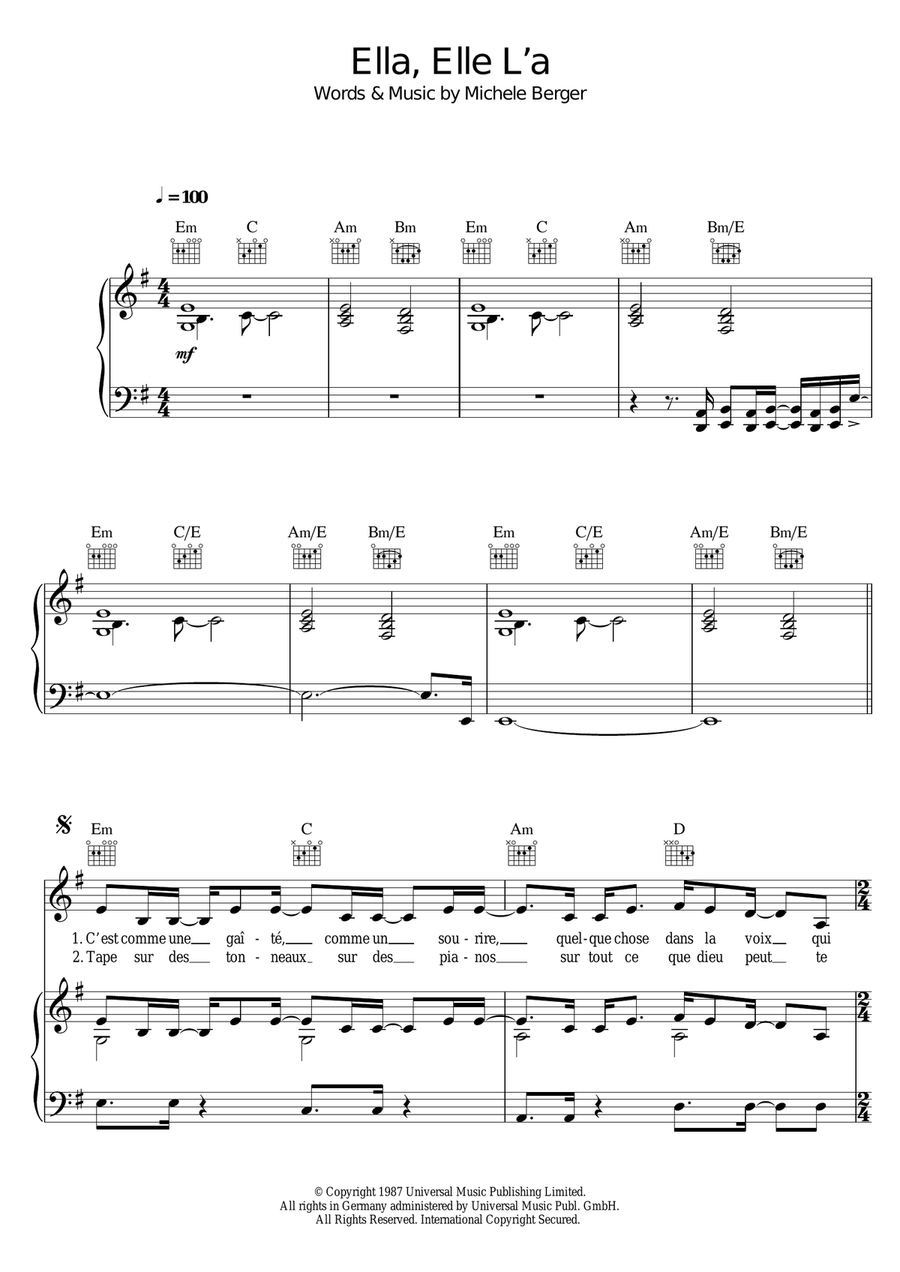 Ella, Elle L'a Piano, Vocal scores gallery preview page 1