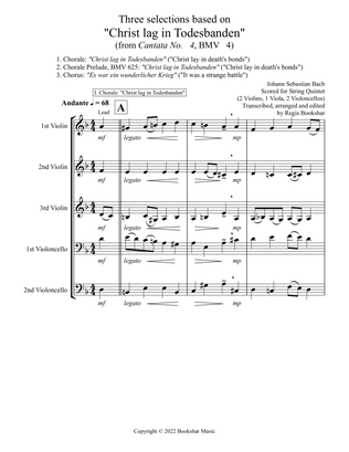 Three selections based on "Christ lag in Todesbanden" (String Quintet - 3 Violin, 2 Cello)
