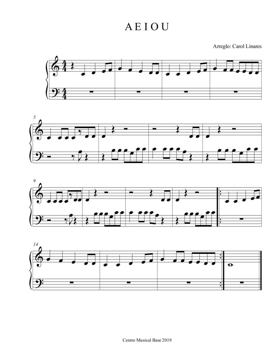 A-E-I-O-U Canción de las Vocales Voice scores gallery preview page 1