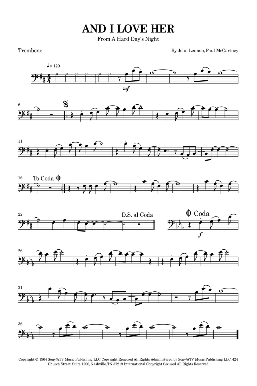 And I Love Her Trombone Solo scores gallery preview page 1