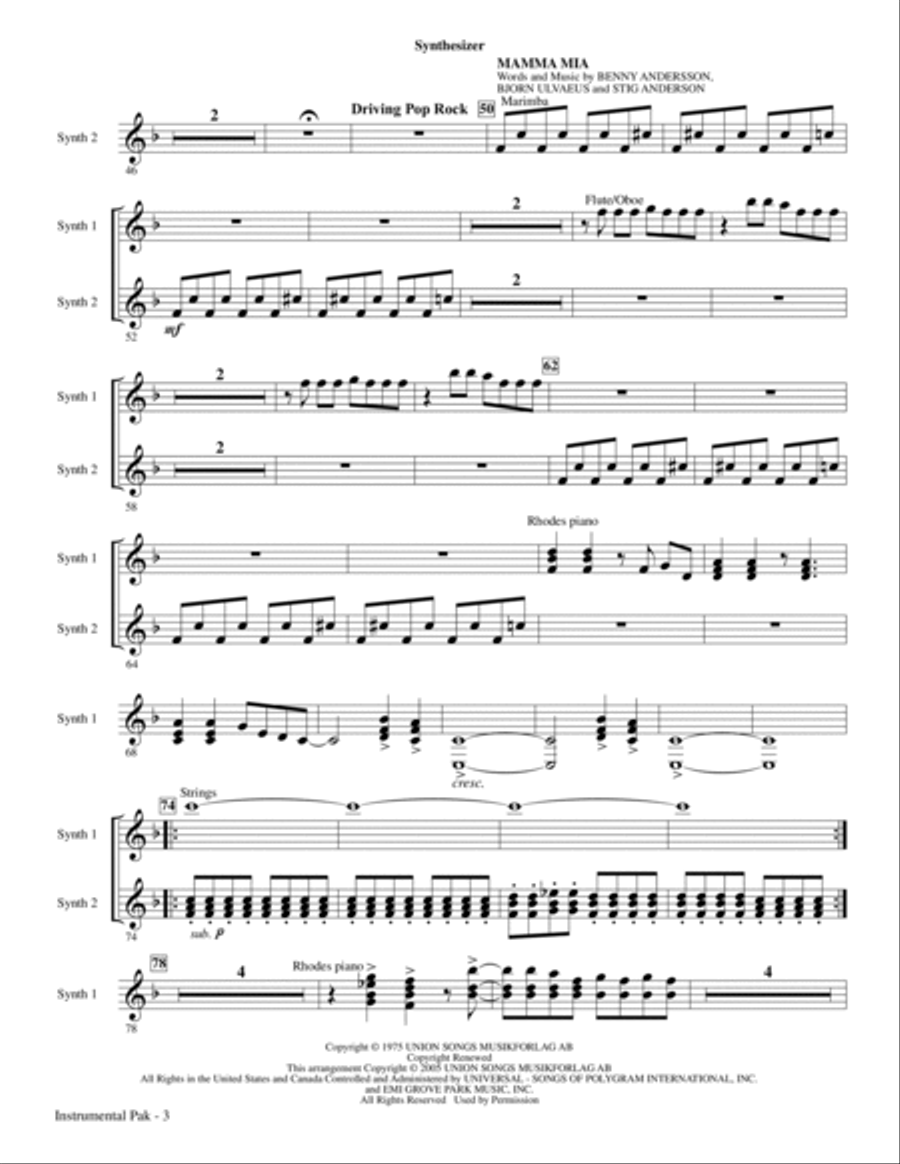 Mamma Mia! - Highlights from the Movie Soundtrack (arr. Mac Huff) - Synthesizer Choir scores gallery preview page 3