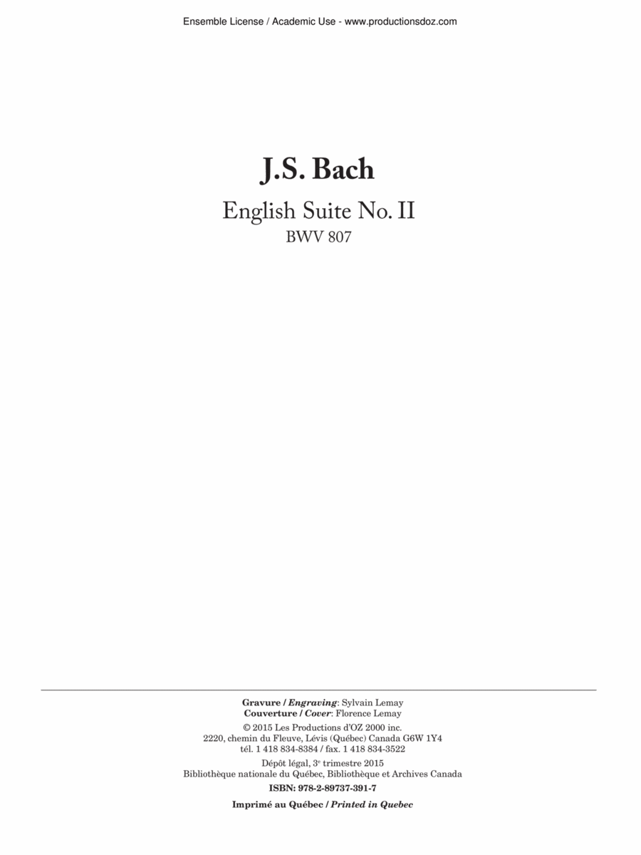 English Suite No. 2 BWV 807 Classical Guitar scores gallery preview page 1