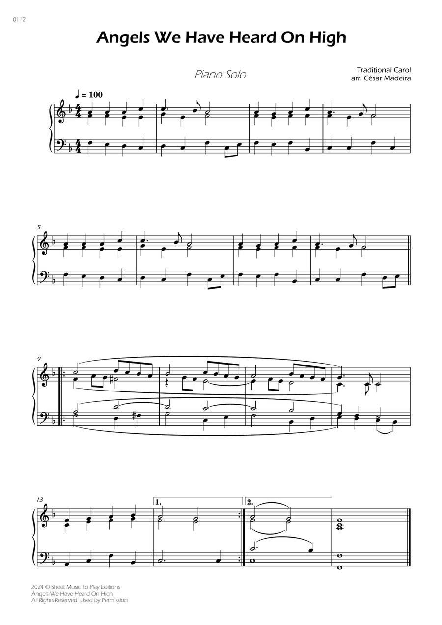Angels We Have Heard On High - Piano Solo Easy Piano scores gallery preview page 1