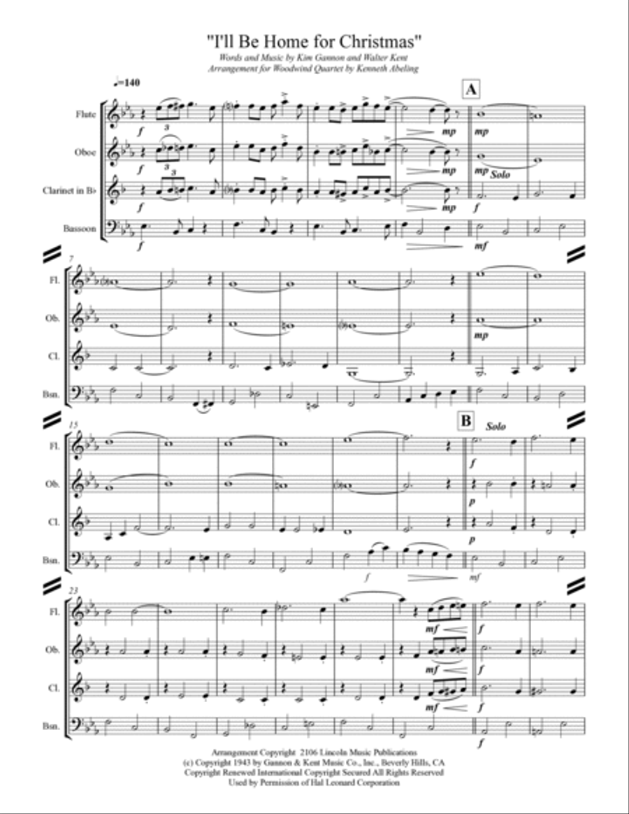 I'll Be Home For Christmas Woodwind Quartet scores gallery preview page 2