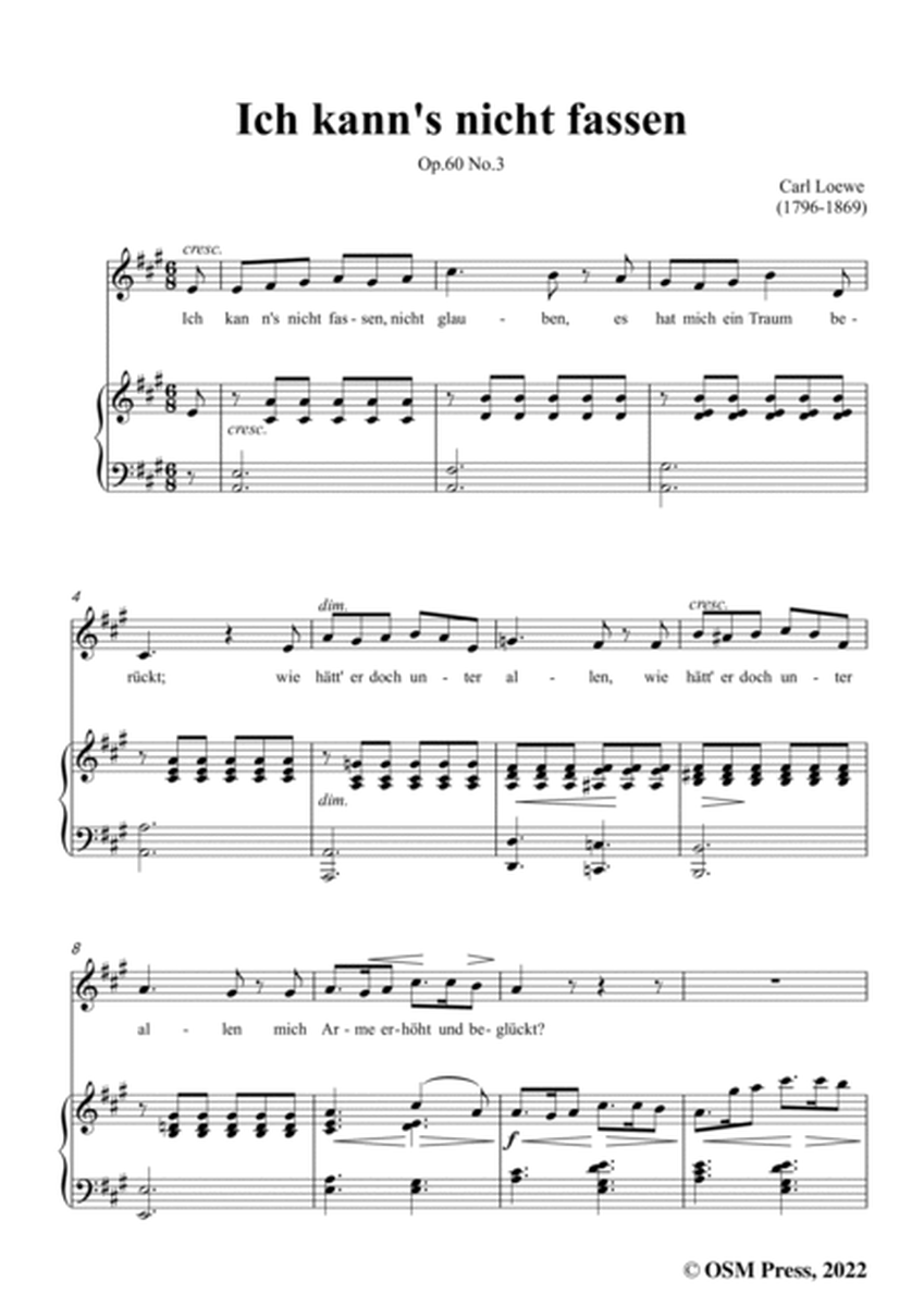 Loewe-Ich kann's nicht fassen,nicht glauben,in A Major,Op.60 No.3,for Voice and Piano