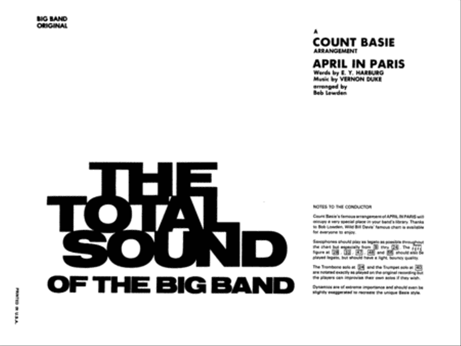 April in Paris: Score Jazz Ensemble scores gallery preview page 1