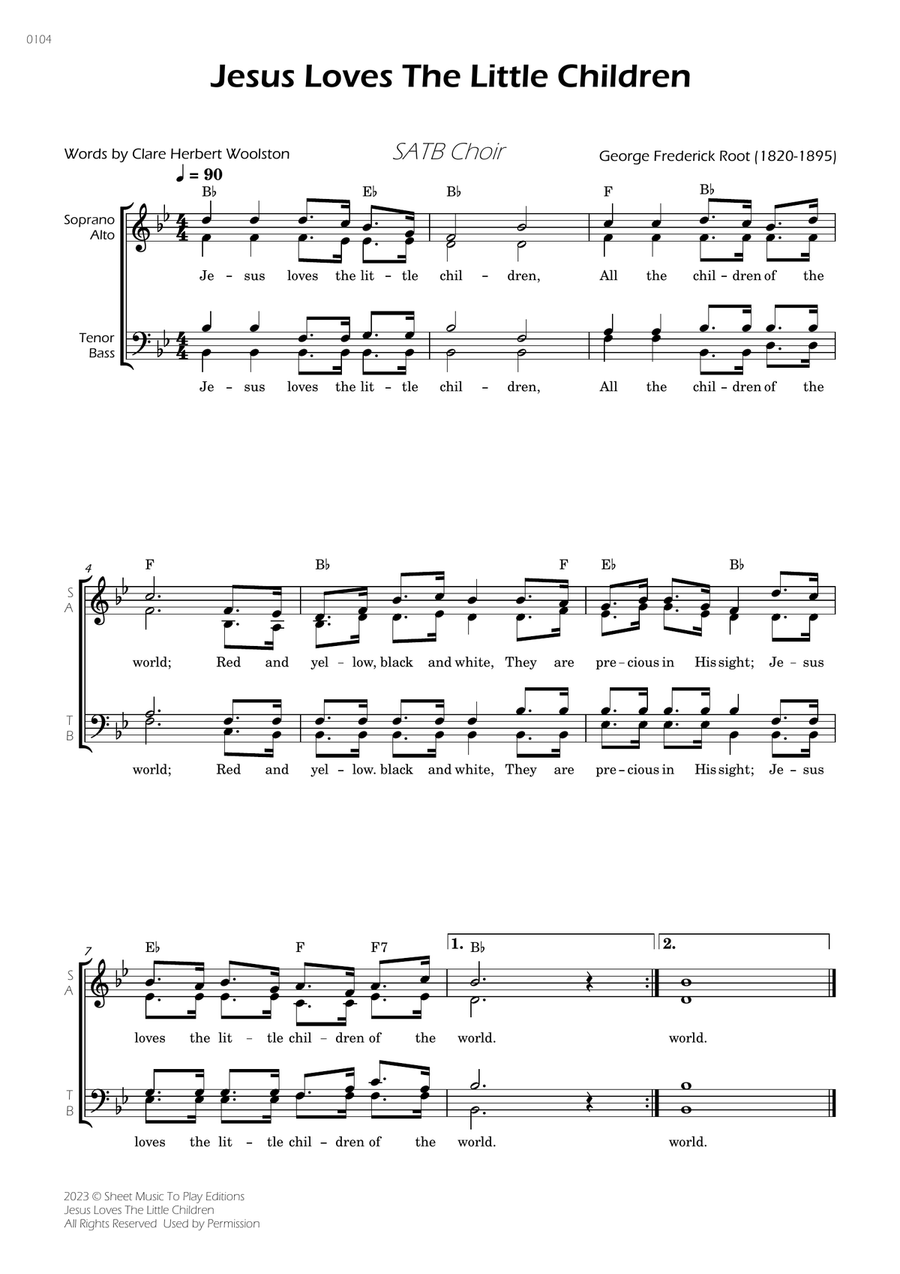 Jesus Loves The Little Children - SATB Choir - W/Chords 4-Part scores gallery preview page 1