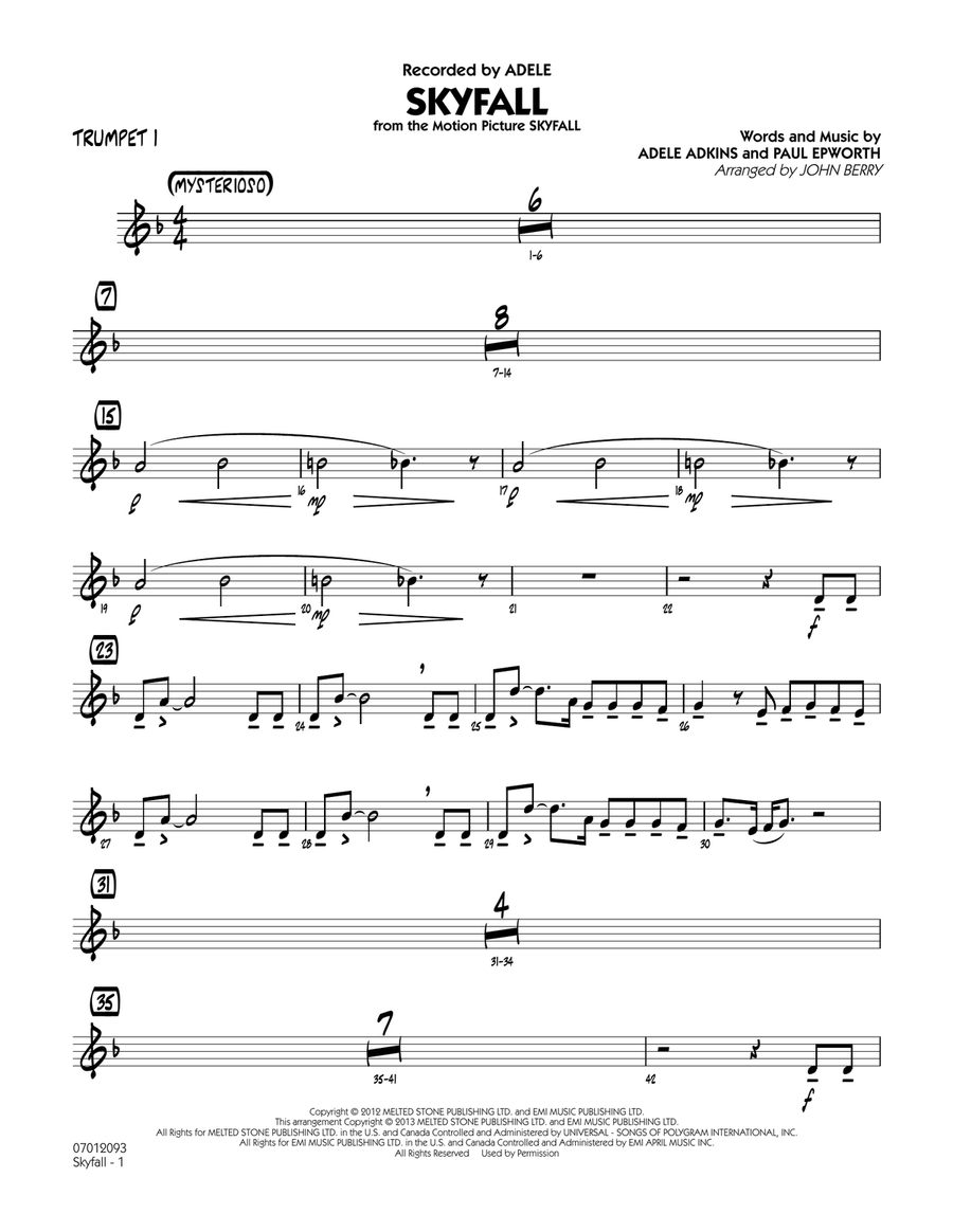 Skyfall - Trumpet 1 Jazz Ensemble scores gallery preview page 1