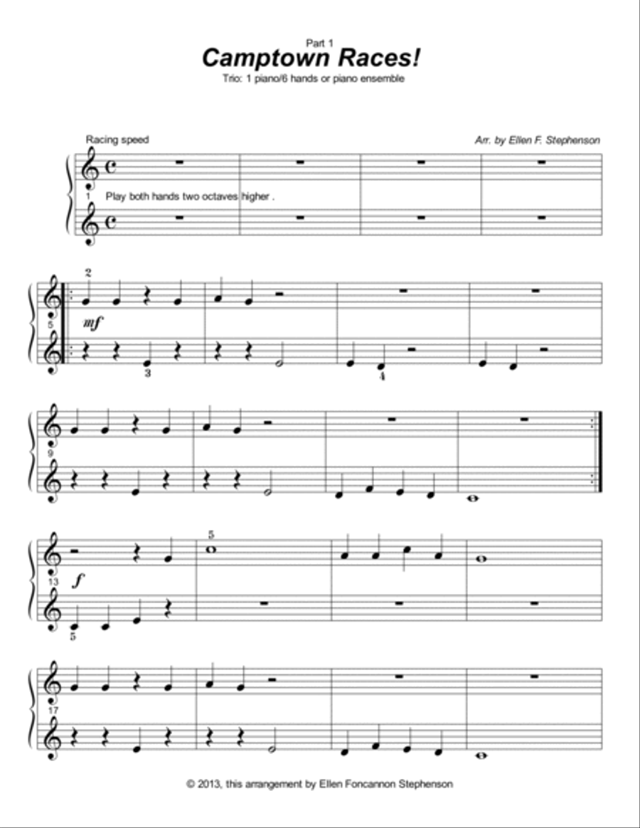 Camptown Races Trio (1P/6H) Easy Piano scores gallery preview page 2