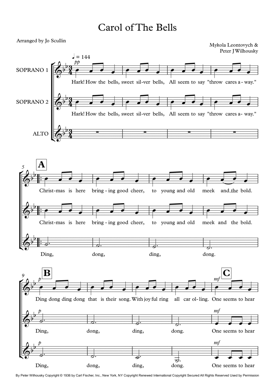 Carol Of The Bells Carol Of The Bells SSA scores gallery preview page 1