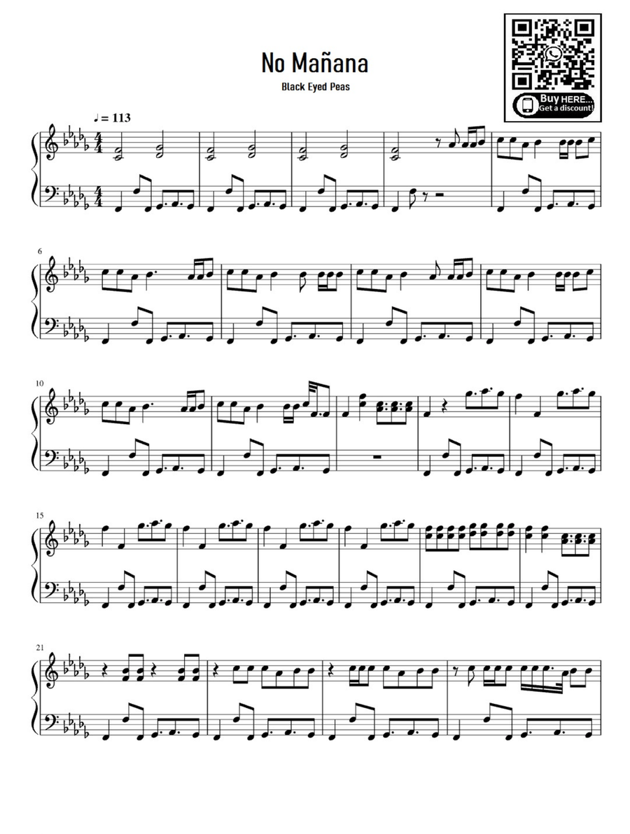 No Manana Easy Piano scores gallery preview page 1
