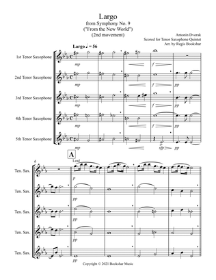 Largo (from "Symphony No. 9") ("From the New World") (Db) (Tenor Saxophone Quintet)