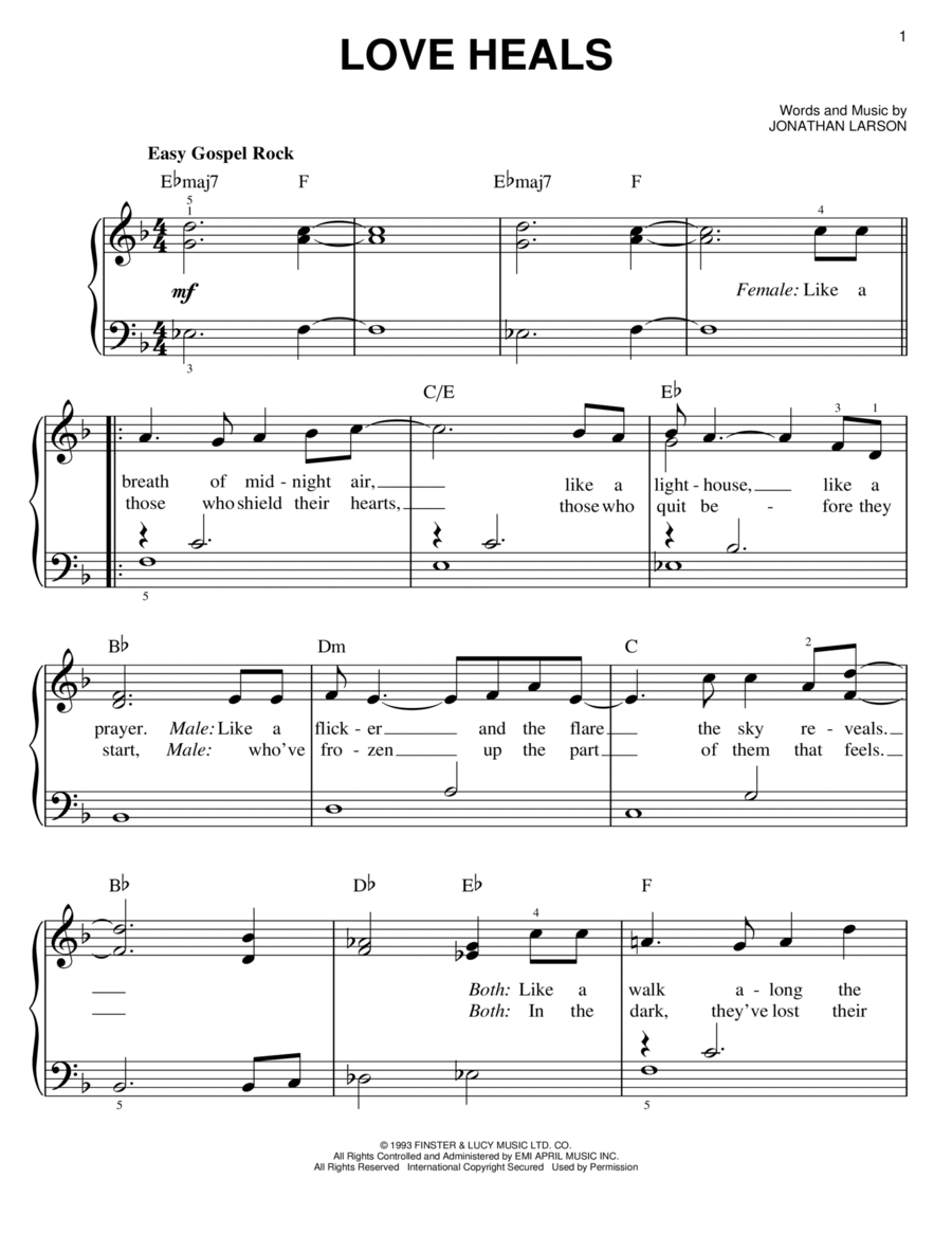 Love Heals Easy Piano scores gallery preview page 1