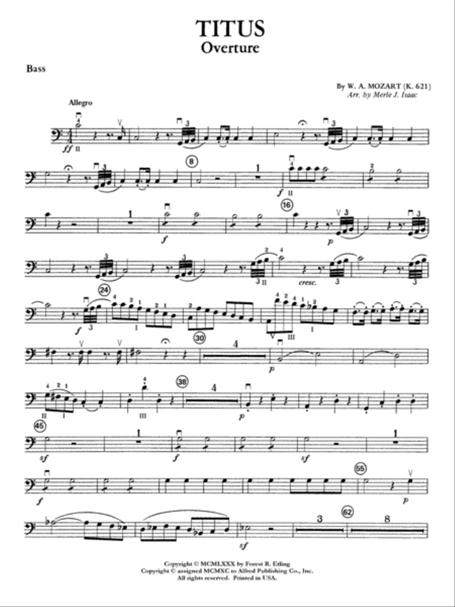 Titus Overture: String Bass Full Orchestra scores gallery preview page 1