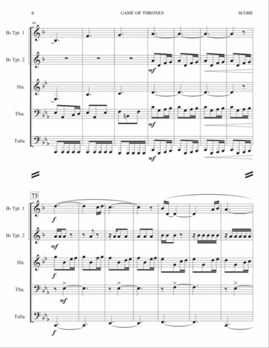 Game Of Thrones Brass Ensemble scores gallery preview page 6