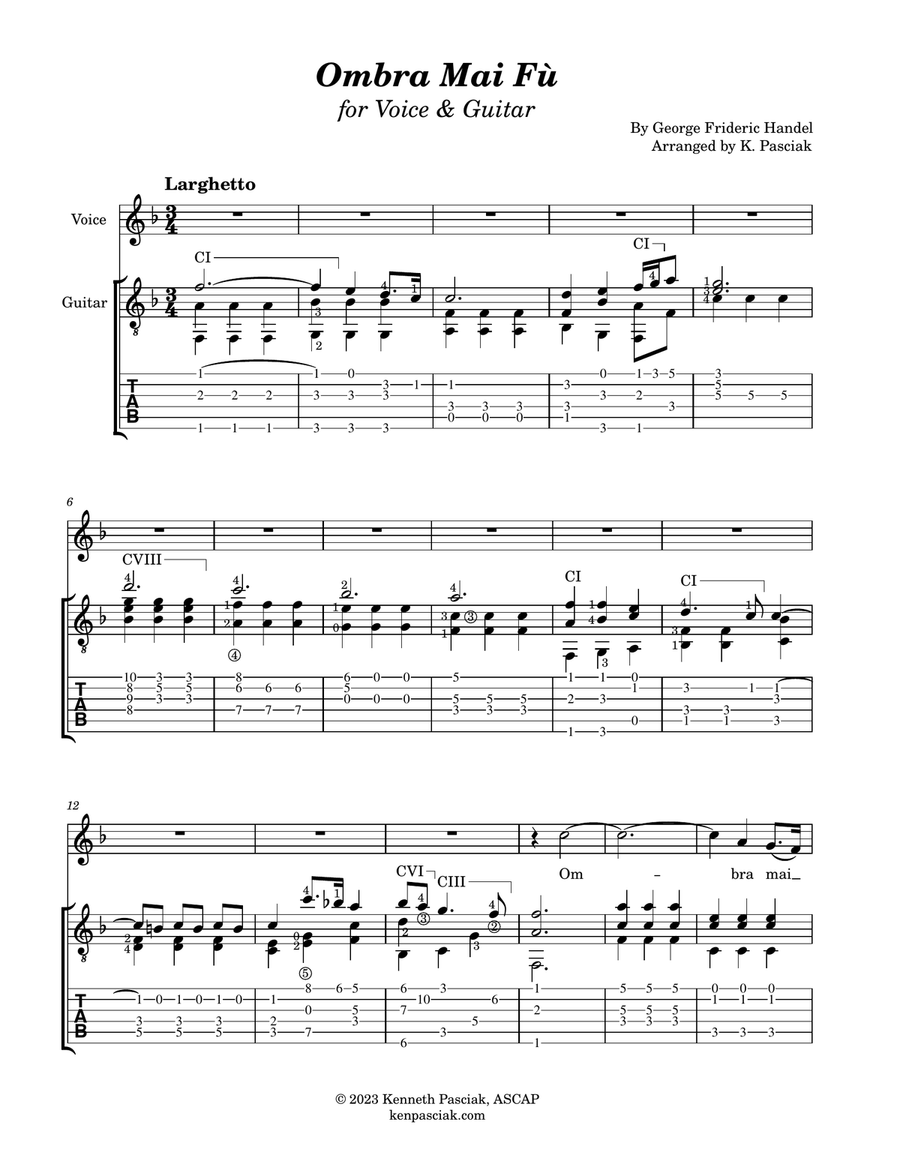 Ombra Mai Fu (for Voice & Guitar) Acoustic Guitar scores gallery preview page 3