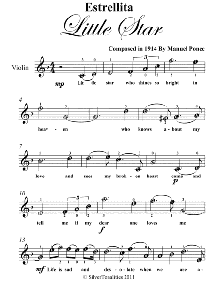 Estrellita Little Star Easy Violin Sheet Music